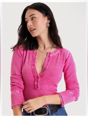 Free peoples Pink Waffle Knit Long-Sleeve Top